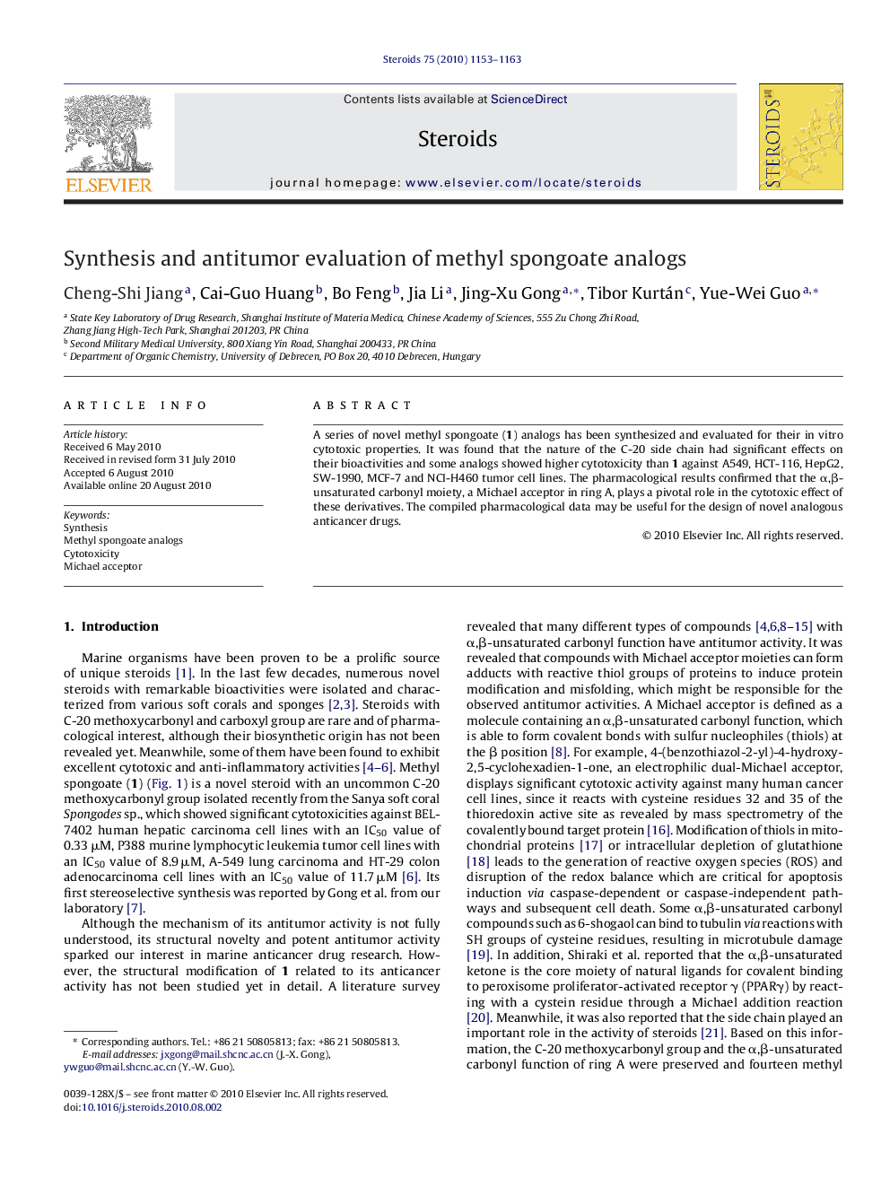 Synthesis and antitumor evaluation of methyl spongoate analogs