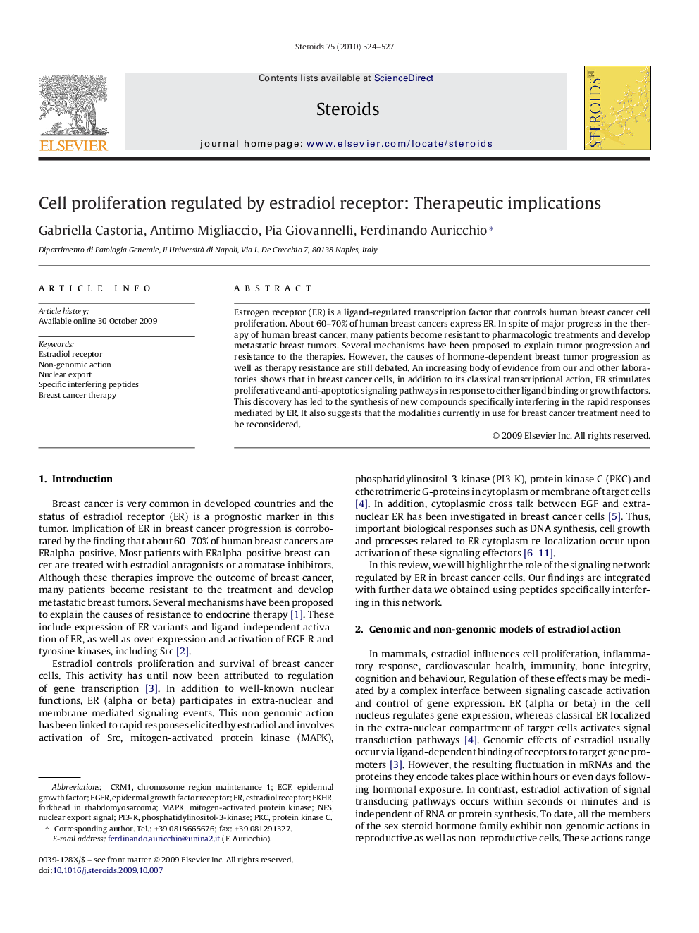 Cell proliferation regulated by estradiol receptor: Therapeutic implications