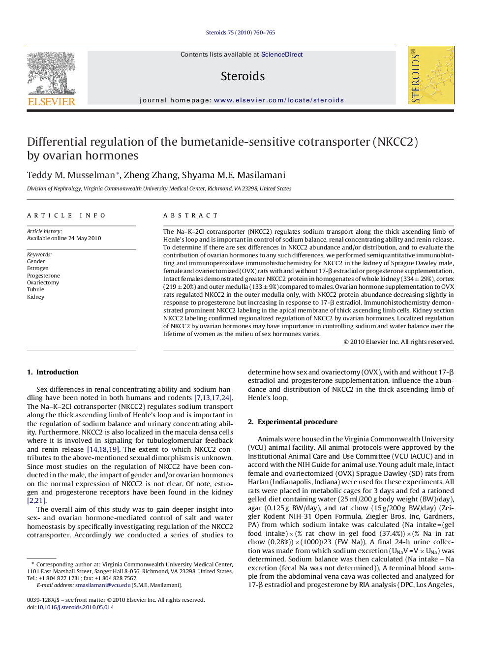 Differential regulation of the bumetanide-sensitive cotransporter (NKCC2) by ovarian hormones