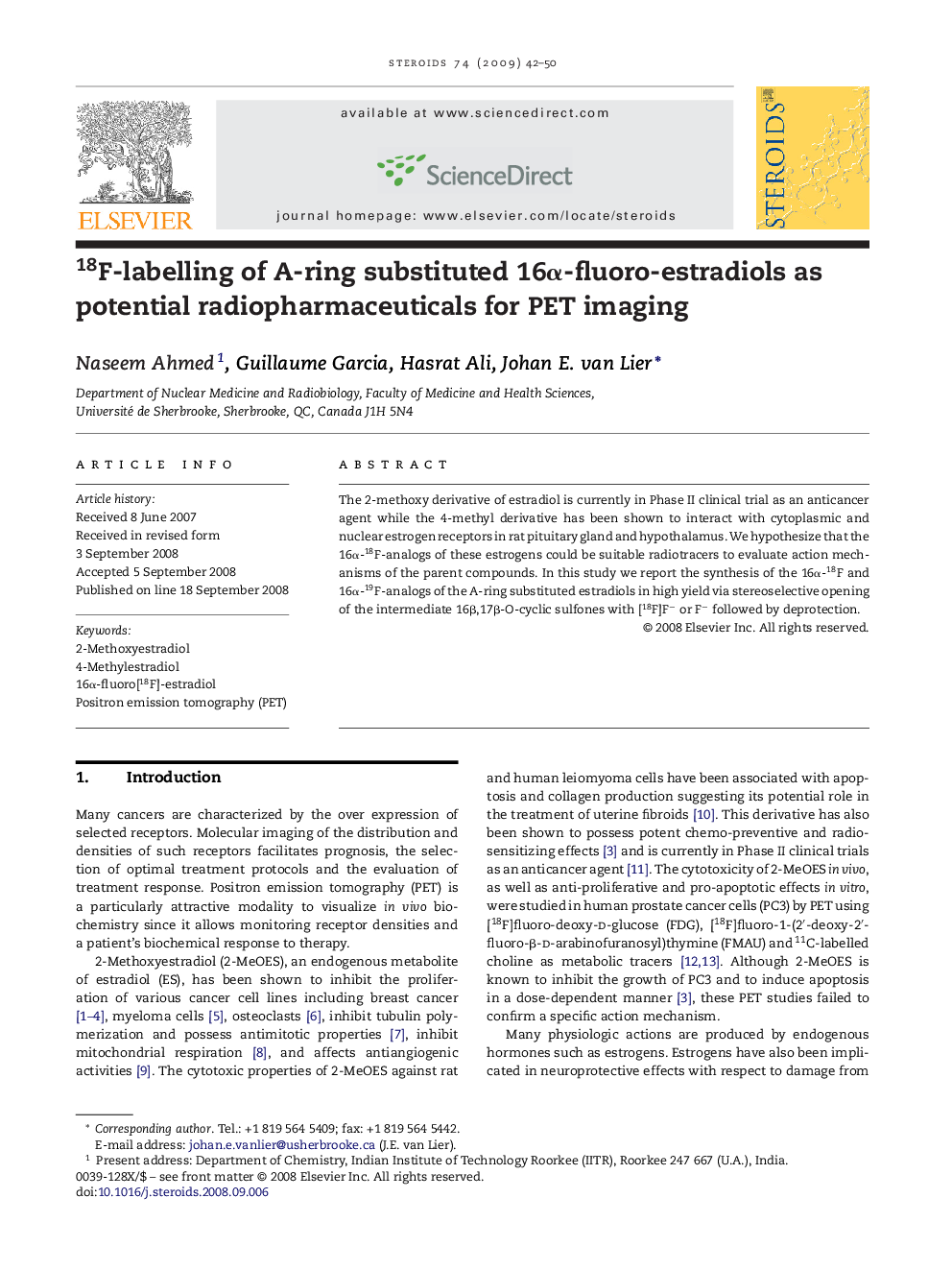 18F-labelling of A-ring substituted 16α-fluoro-estradiols as potential radiopharmaceuticals for PET imaging