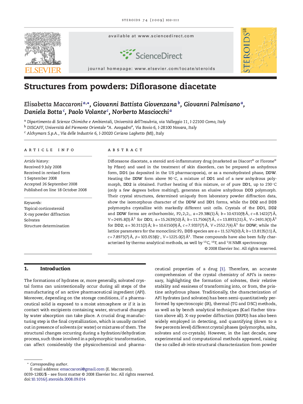 Structures from powders: Diflorasone diacetate