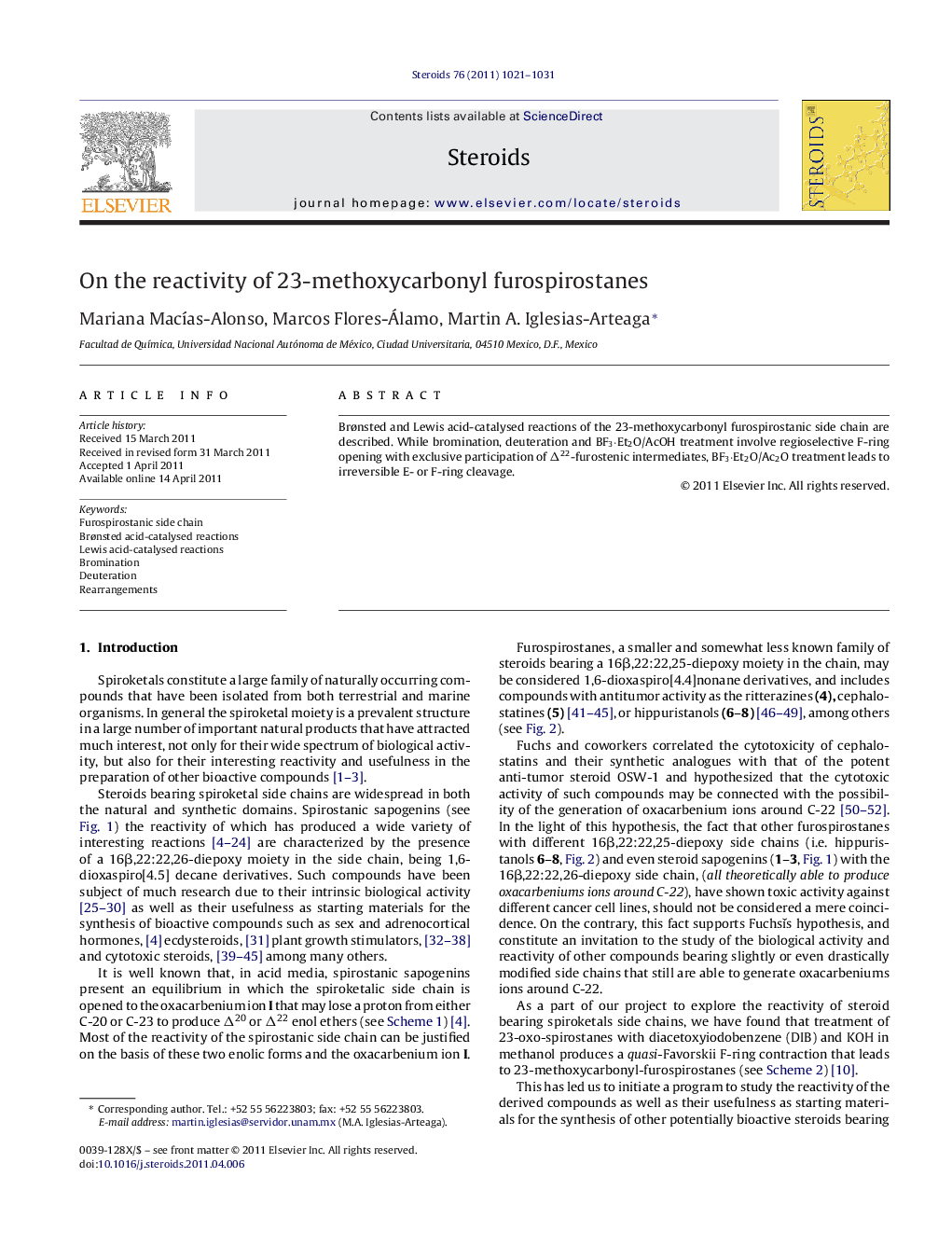 On the reactivity of 23-methoxycarbonyl furospirostanes