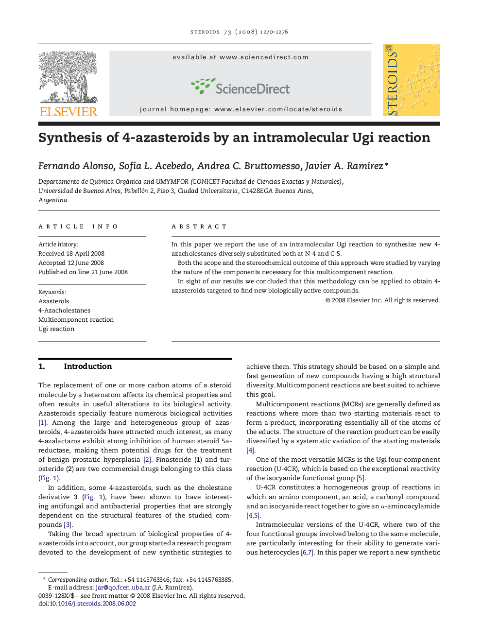 Synthesis of 4-azasteroids by an intramolecular Ugi reaction