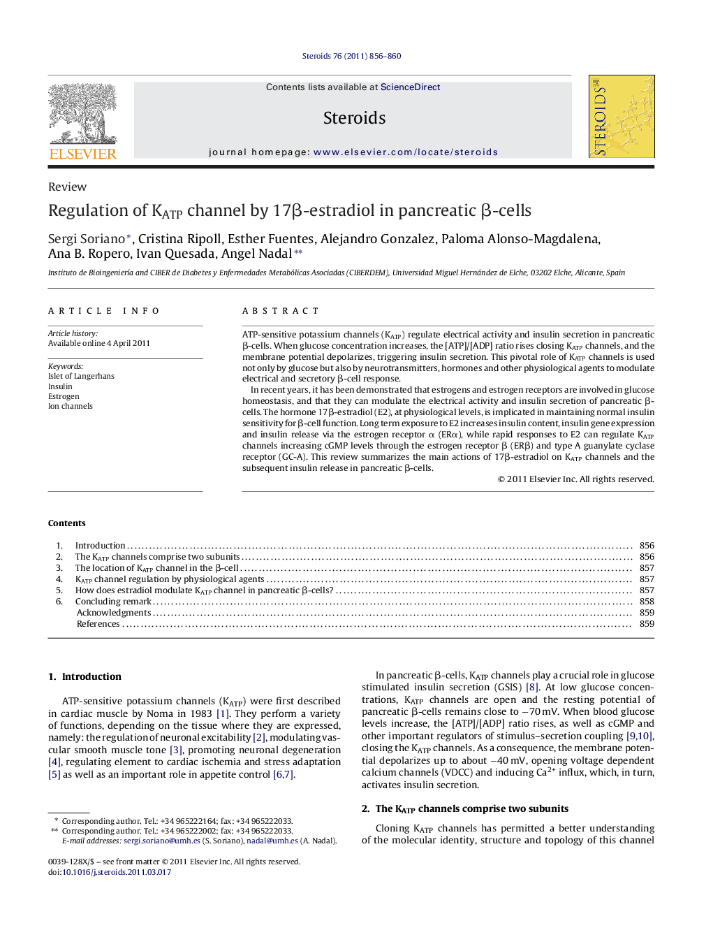 Regulation of KATP channel by 17β-estradiol in pancreatic β-cells