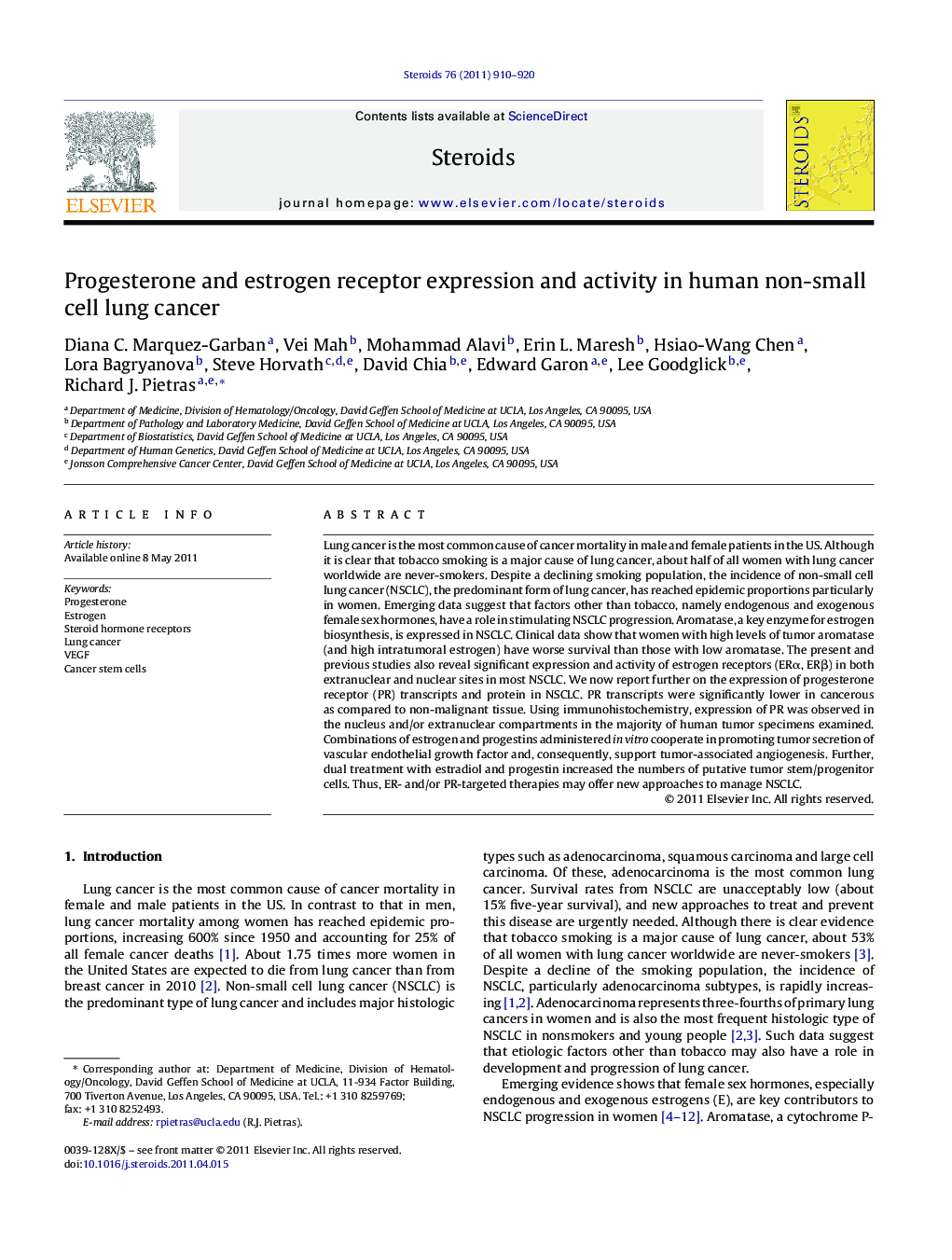 Progesterone and estrogen receptor expression and activity in human non-small cell lung cancer