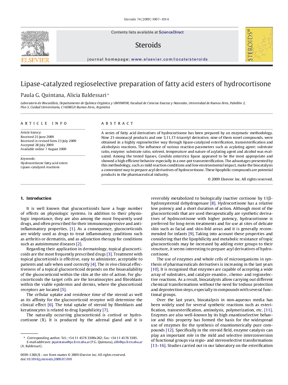 Lipase-catalyzed regioselective preparation of fatty acid esters of hydrocortisone