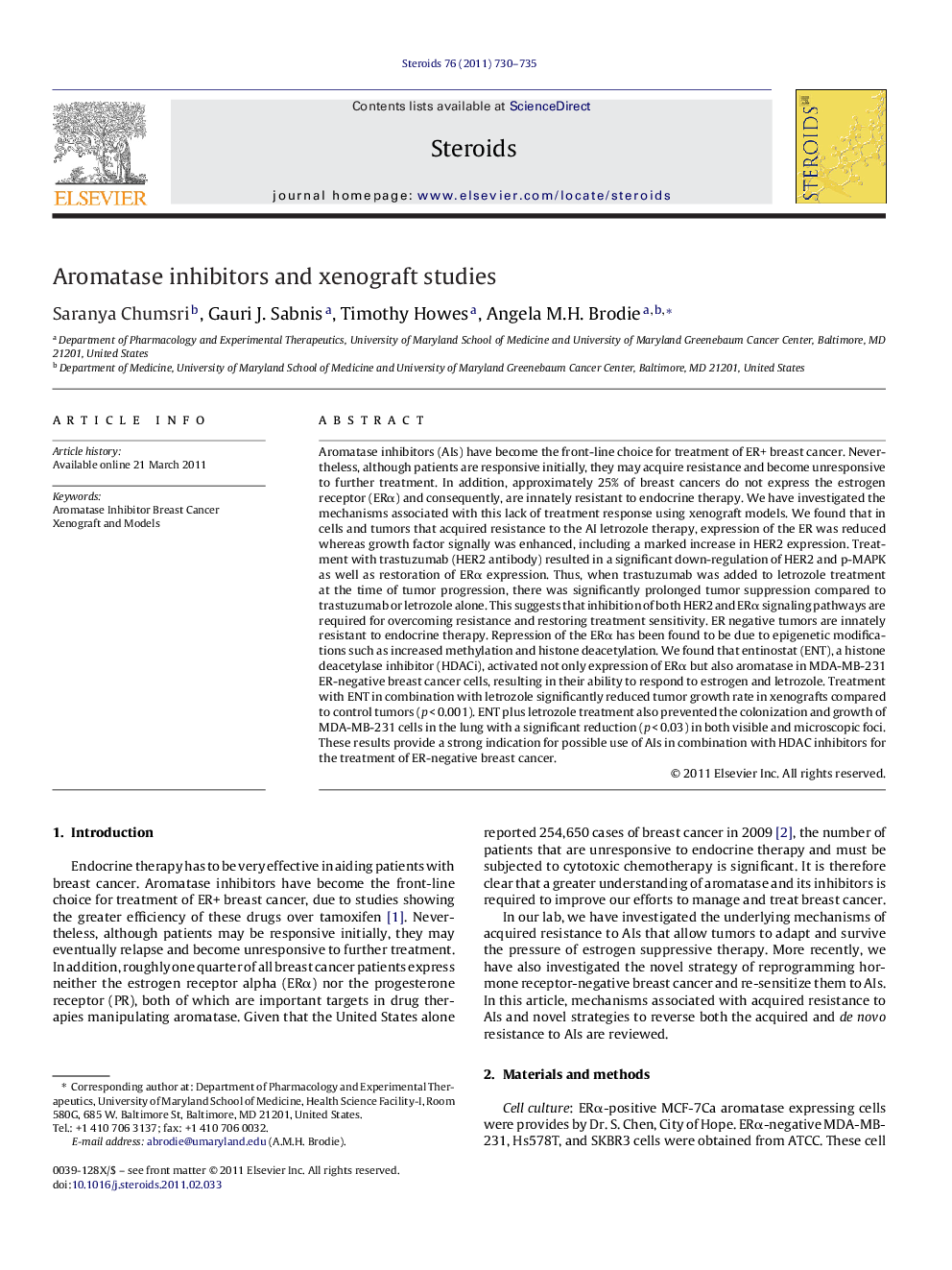 Aromatase inhibitors and xenograft studies