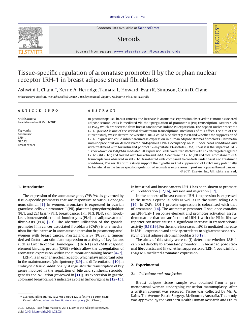 Tissue-specific regulation of aromatase promoter II by the orphan nuclear receptor LRH-1 in breast adipose stromal fibroblasts