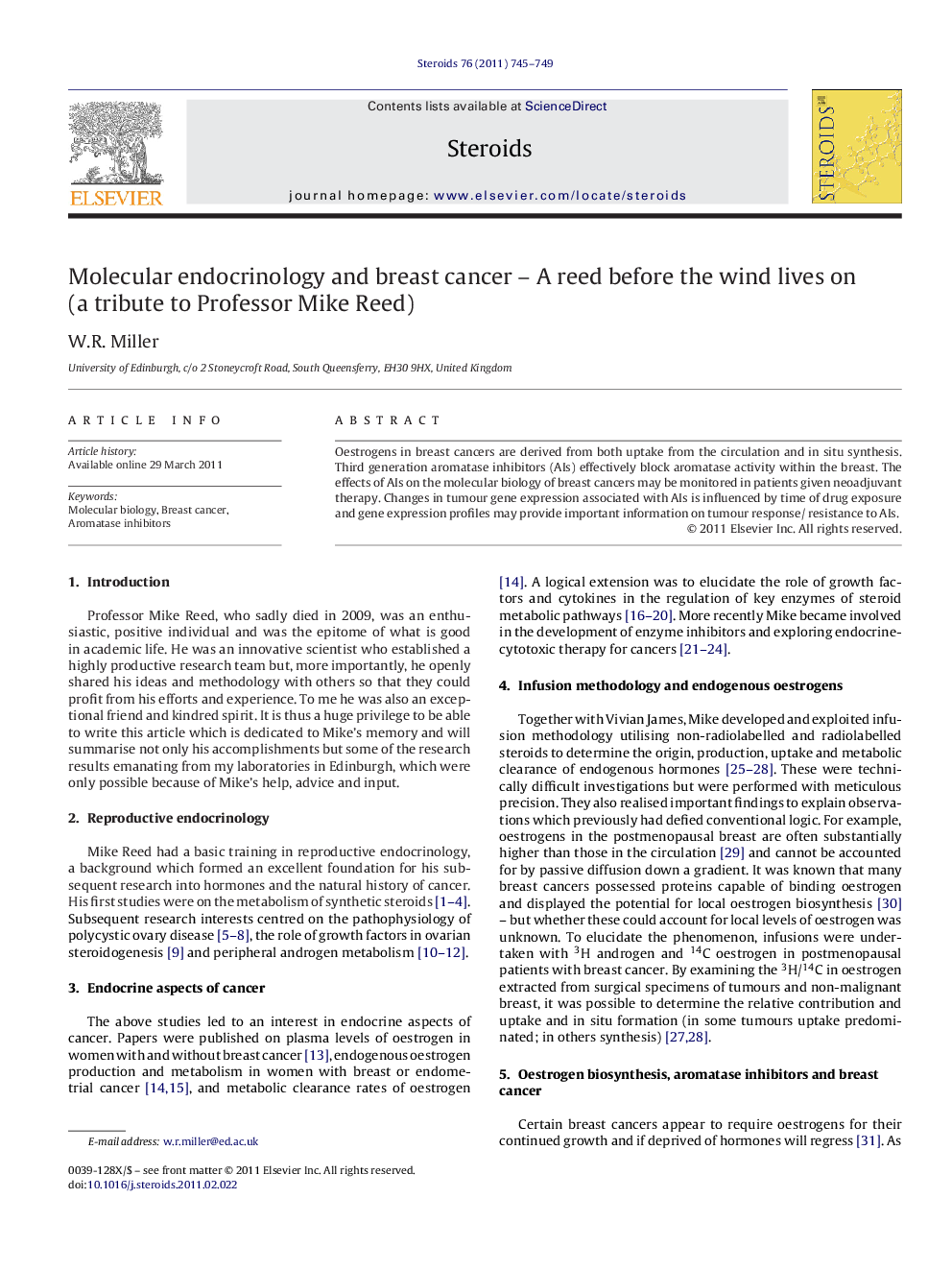 Molecular endocrinology and breast cancer – A reed before the wind lives on (a tribute to Professor Mike Reed)