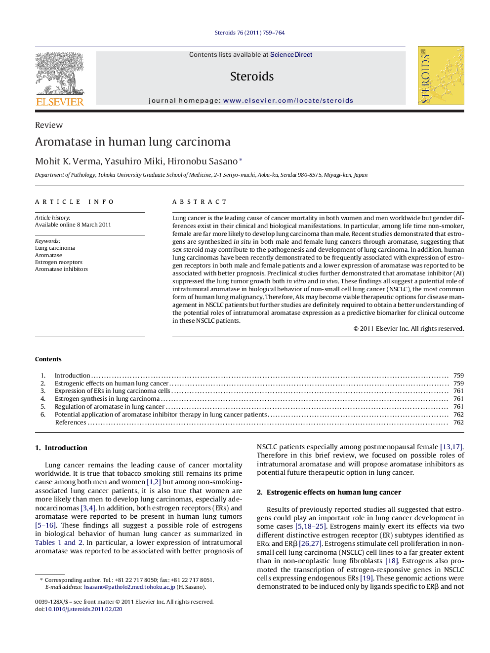 Aromatase in human lung carcinoma