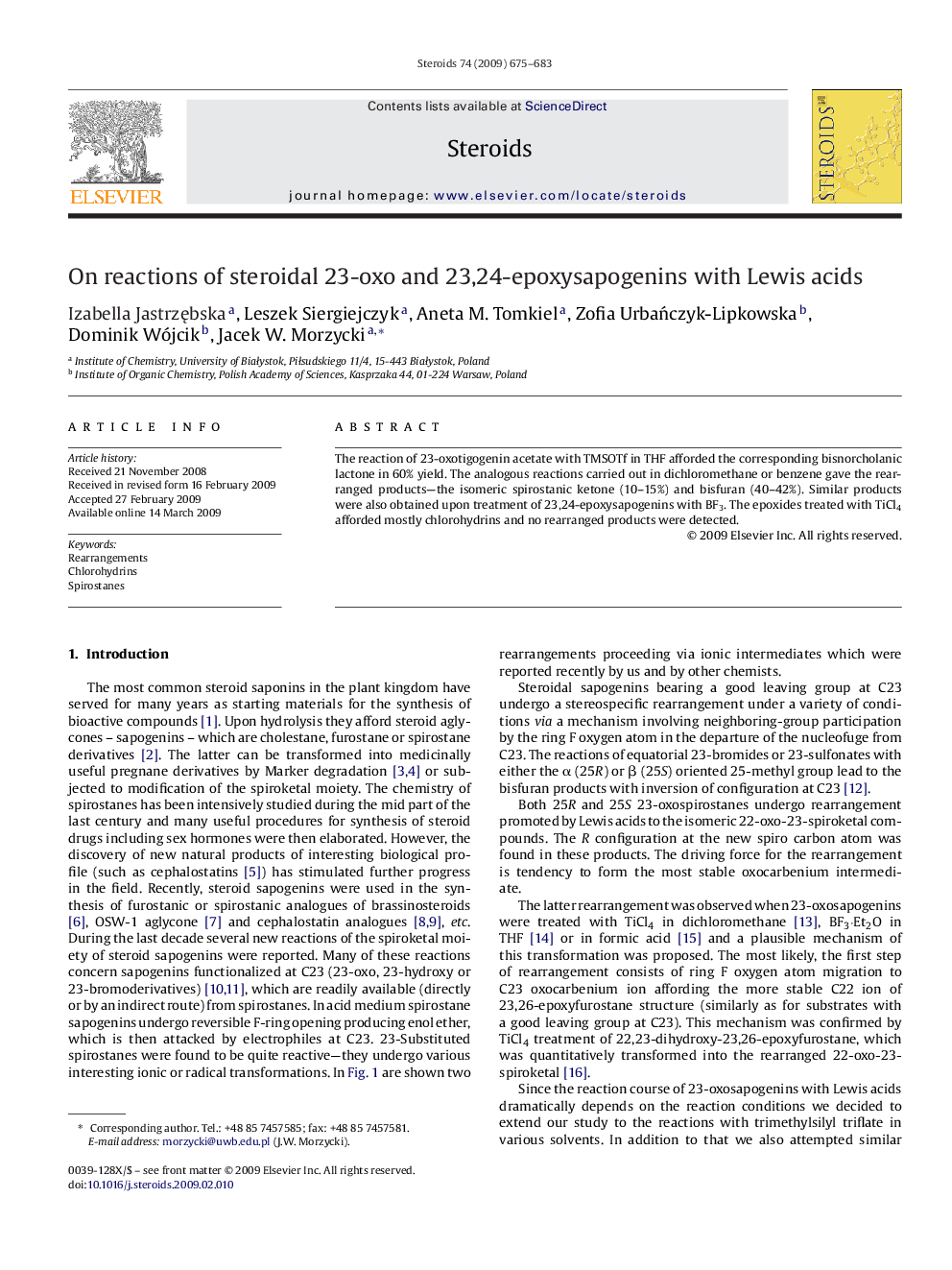 On reactions of steroidal 23-oxo and 23,24-epoxysapogenins with Lewis acids