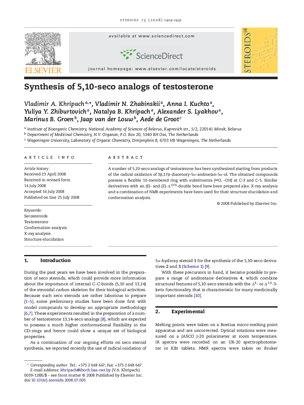 Synthesis of 5,10-seco analogs of testosterone