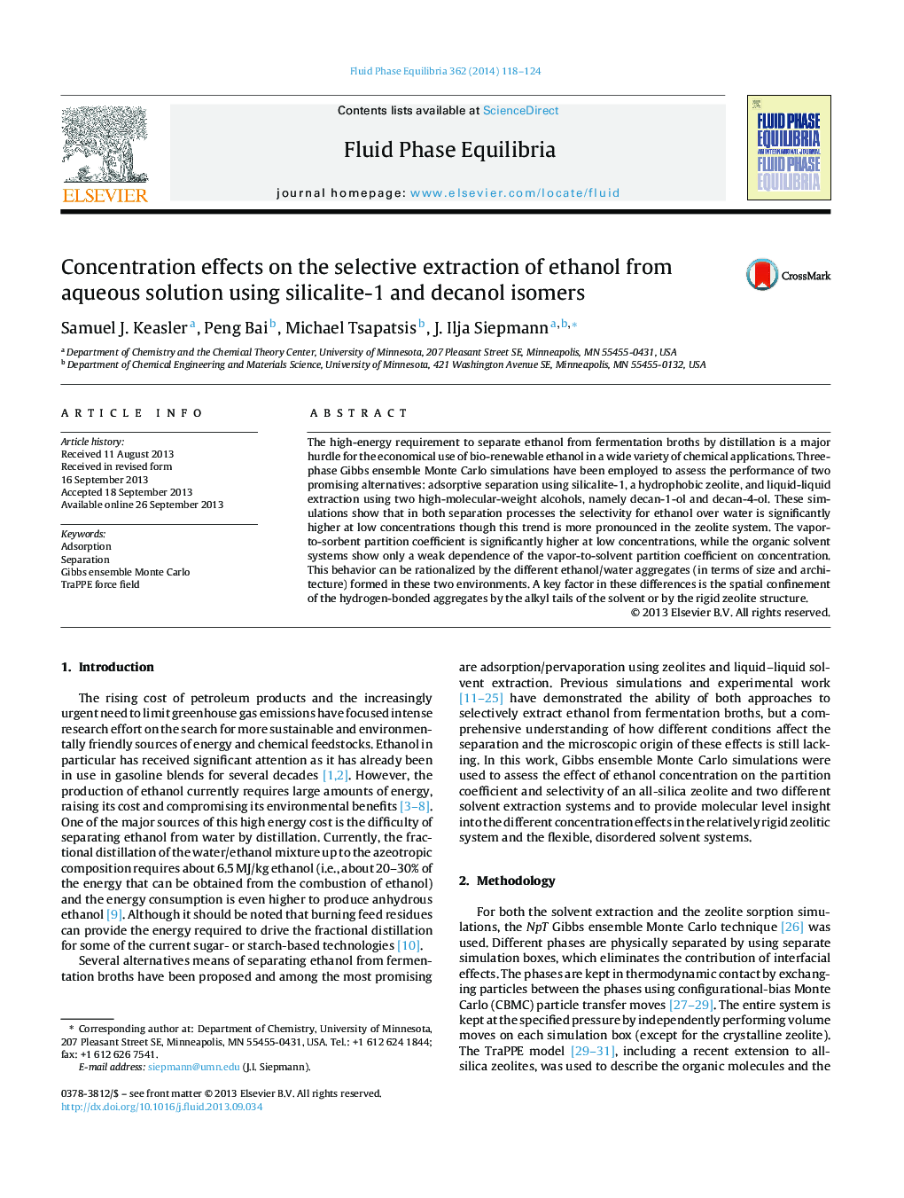 Concentration effects on the selective extraction of ethanol from aqueous solution using silicalite-1 and decanol isomers