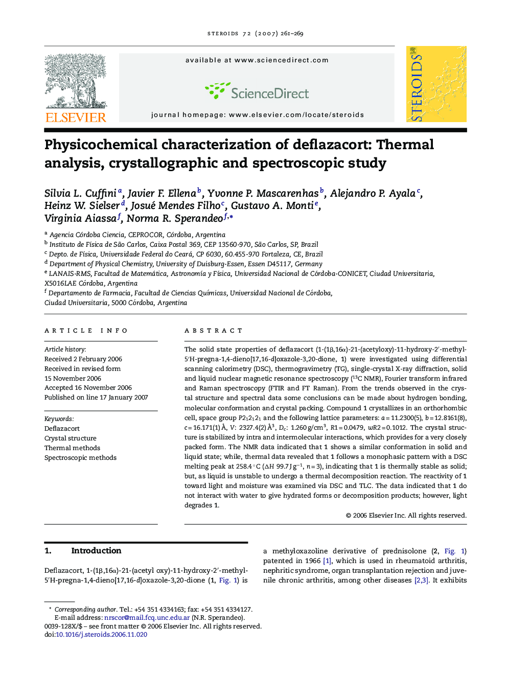 Physicochemical characterization of deflazacort: Thermal analysis, crystallographic and spectroscopic study