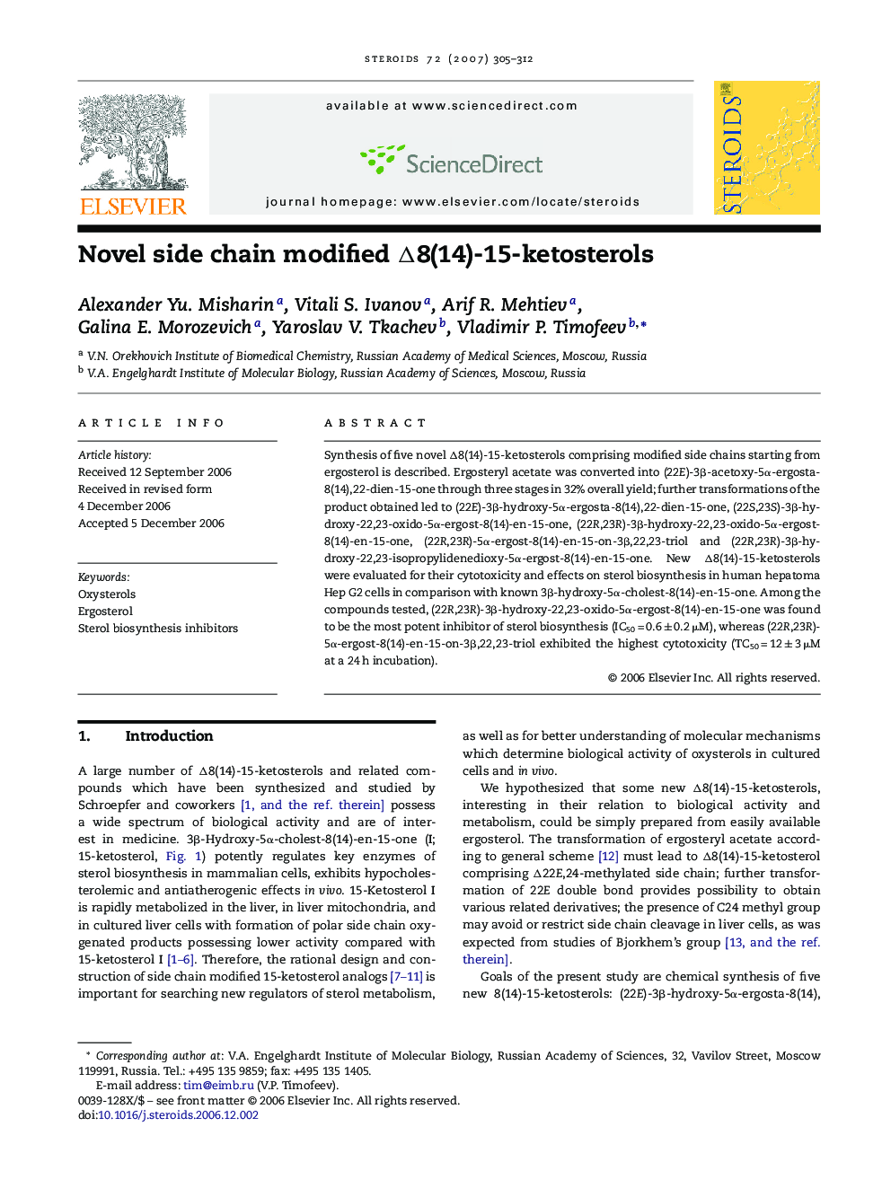 Novel side chain modified Δ8(14)-15-ketosterols