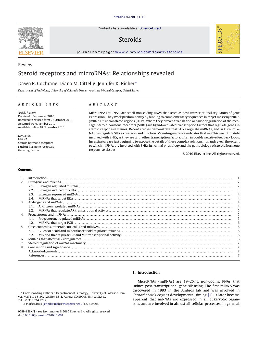 Steroid receptors and microRNAs: Relationships revealed