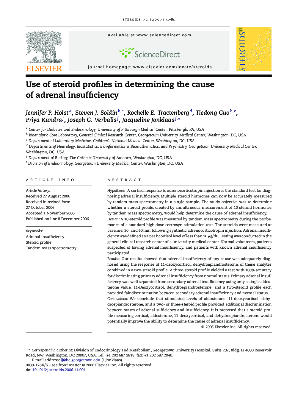 Use of steroid profiles in determining the cause of adrenal insufficiency