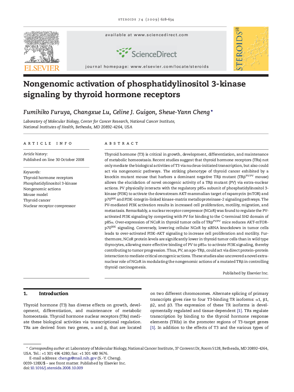 Nongenomic activation of phosphatidylinositol 3-kinase signaling by thyroid hormone receptors