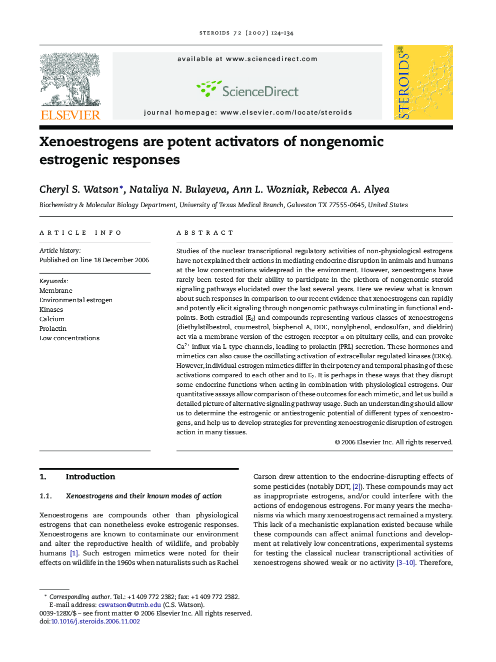 Xenoestrogens are potent activators of nongenomic estrogenic responses