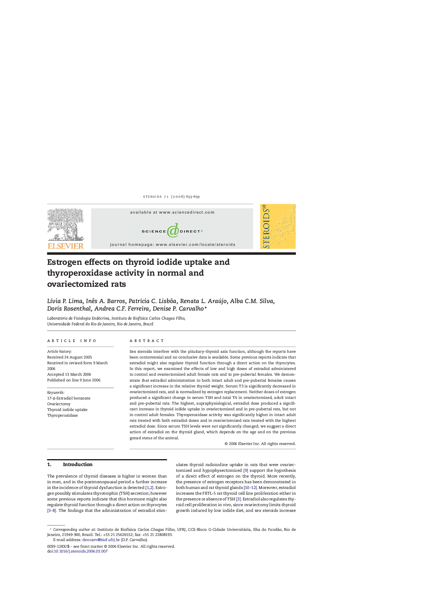 Estrogen effects on thyroid iodide uptake and thyroperoxidase activity in normal and ovariectomized rats