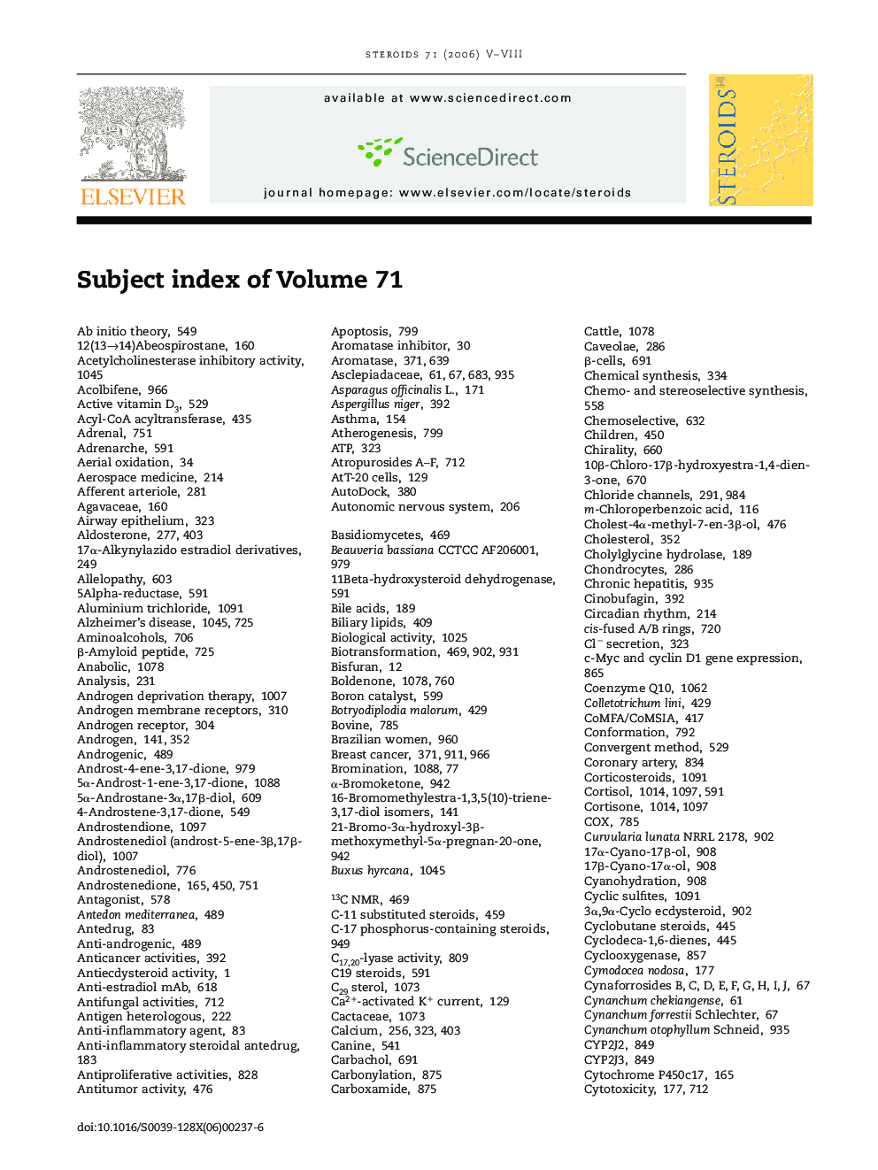 Subject index of Volume 71