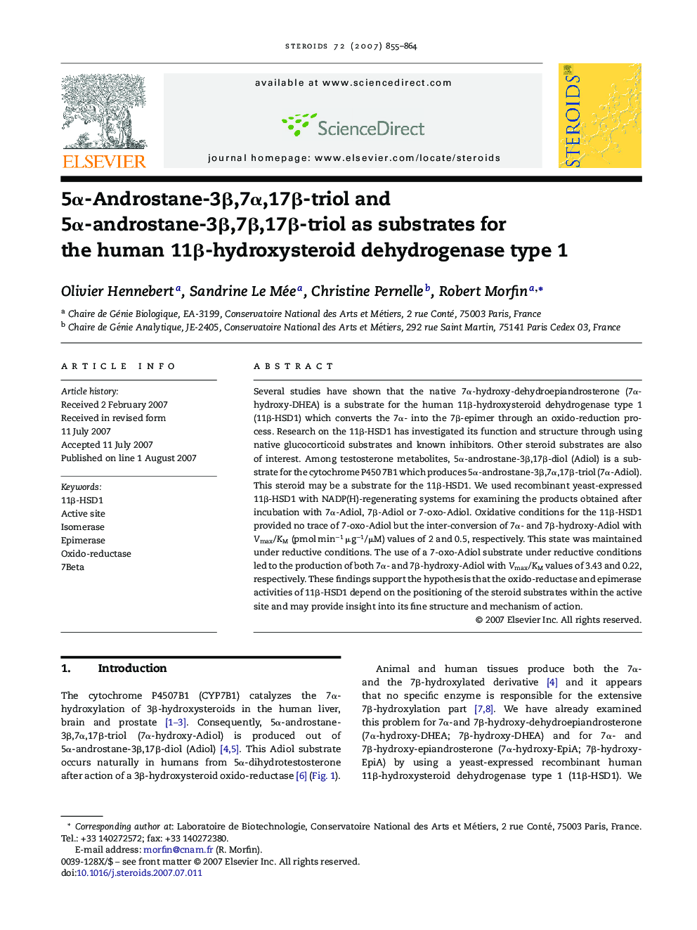 5α-Androstane-3β,7α,17β-triol and 5α-androstane-3β,7β,17β-triol as substrates for the human 11β-hydroxysteroid dehydrogenase type 1