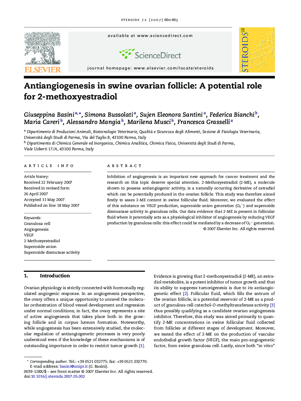 Antiangiogenesis in swine ovarian follicle: A potential role for 2-methoxyestradiol