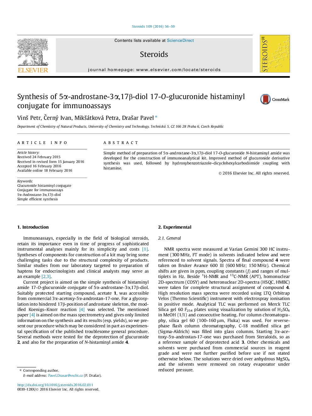 Synthesis of 5α-androstane-3α,17β-diol 17-O-glucuronide histaminyl conjugate for immunoassays