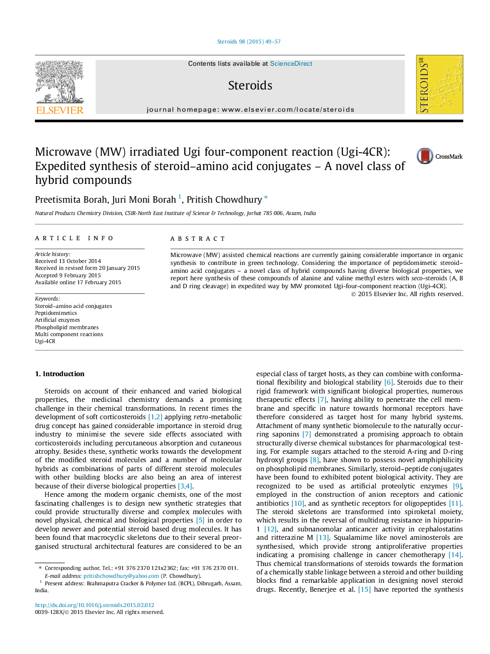 Microwave (MW) irradiated Ugi four-component reaction (Ugi-4CR): Expedited synthesis of steroid–amino acid conjugates – A novel class of hybrid compounds