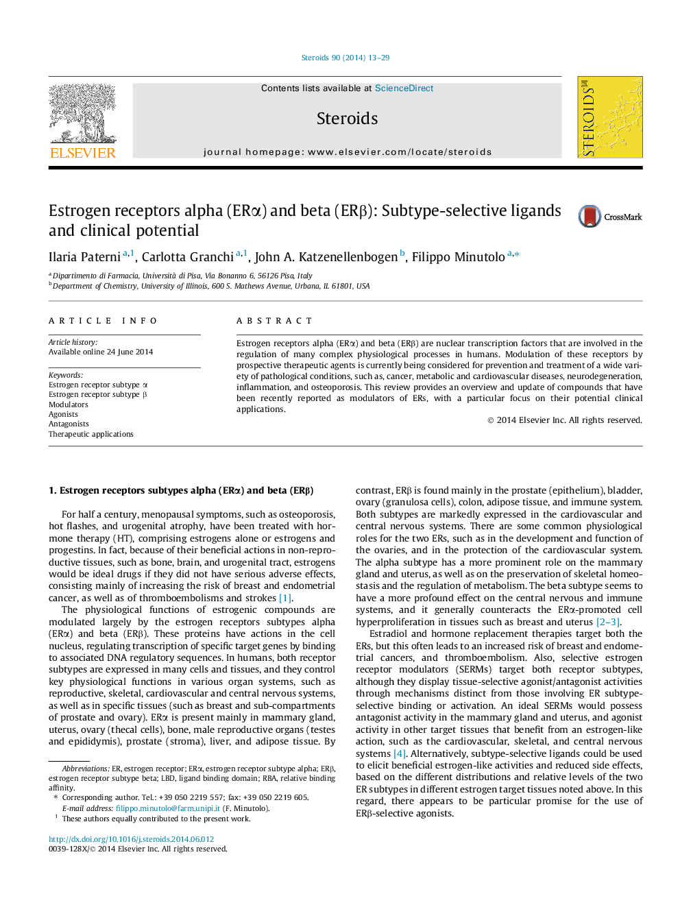 Estrogen receptors alpha (ERα) and beta (ERβ): Subtype-selective ligands and clinical potential