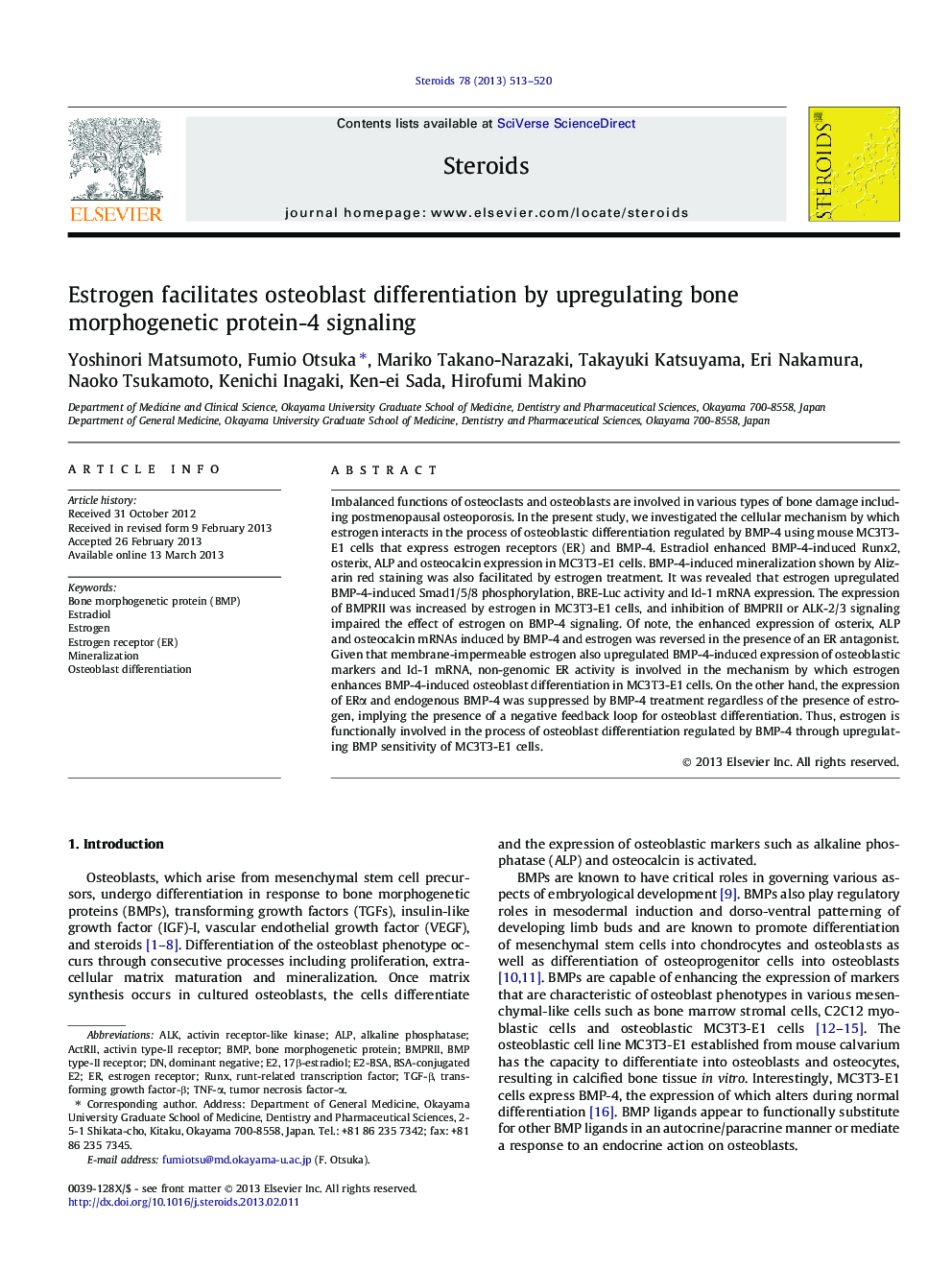 Estrogen facilitates osteoblast differentiation by upregulating bone morphogenetic protein-4 signaling