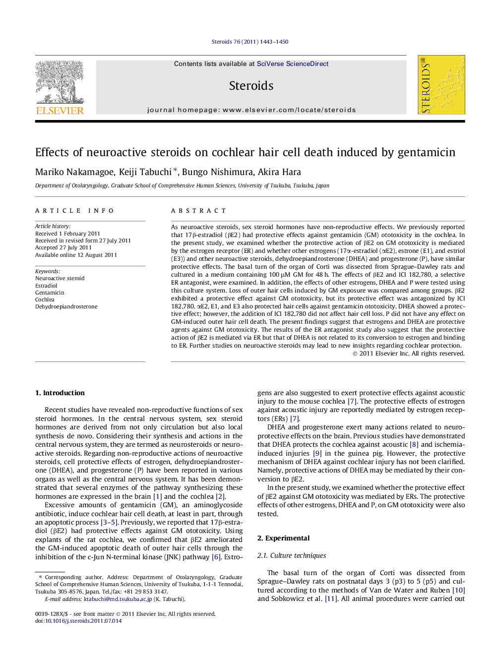 Effects of neuroactive steroids on cochlear hair cell death induced by gentamicin