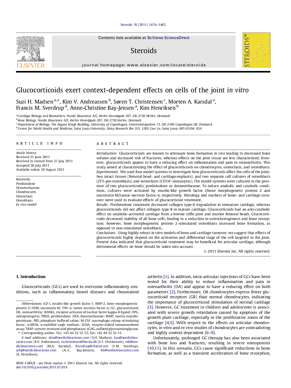 Glucocorticoids exert context-dependent effects on cells of the joint in vitro