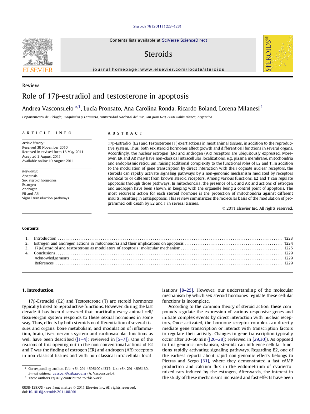 Role of 17β-estradiol and testosterone in apoptosis