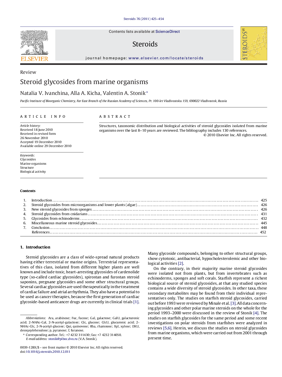 Steroid glycosides from marine organisms