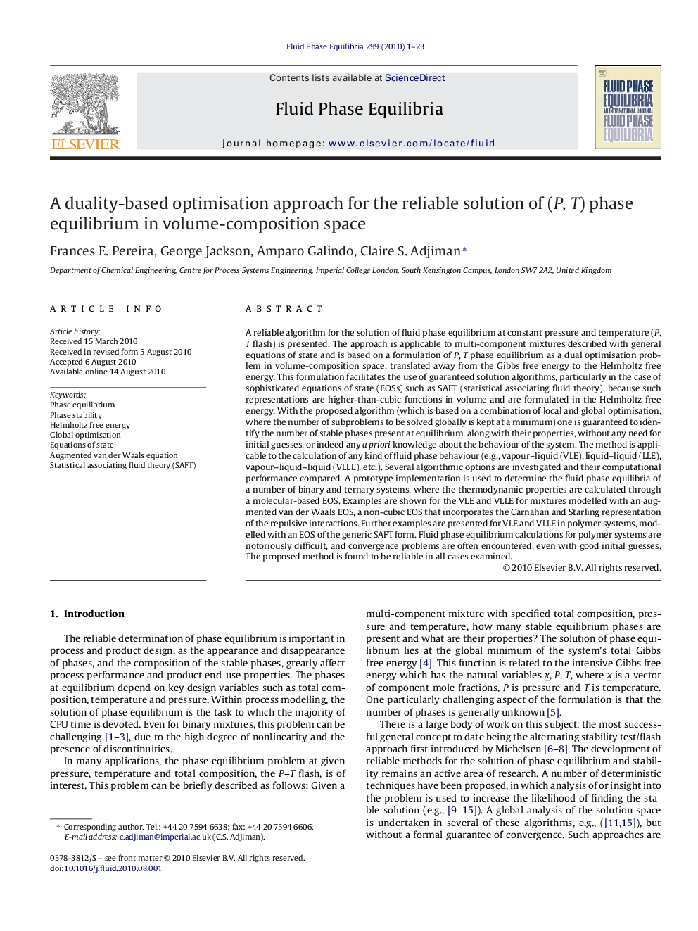 A duality-based optimisation approach for the reliable solution of (P, T) phase equilibrium in volume-composition space