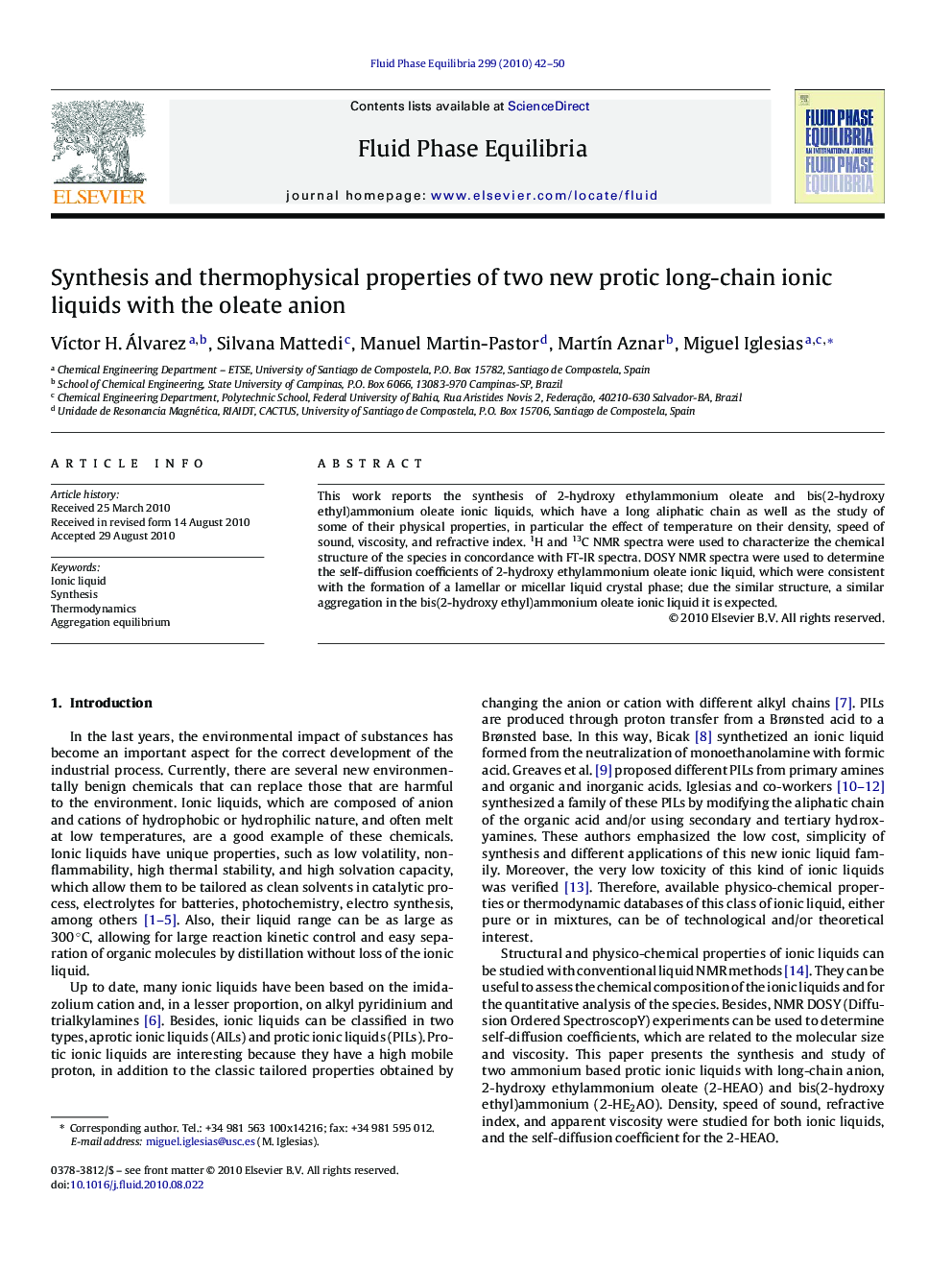 Synthesis and thermophysical properties of two new protic long-chain ionic liquids with the oleate anion