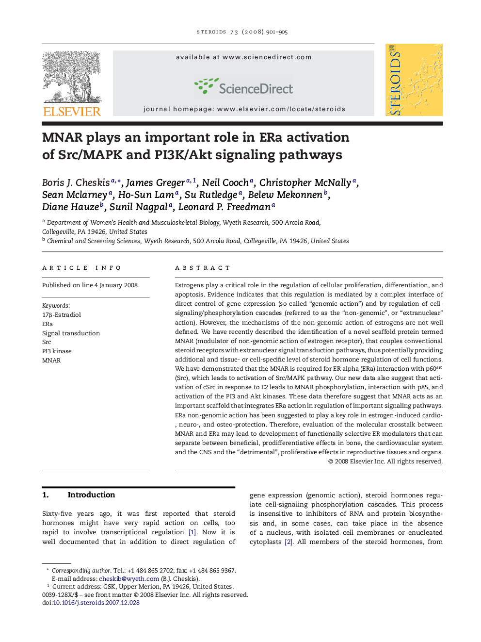 MNAR plays an important role in ERa activation of Src/MAPK and PI3K/Akt signaling pathways