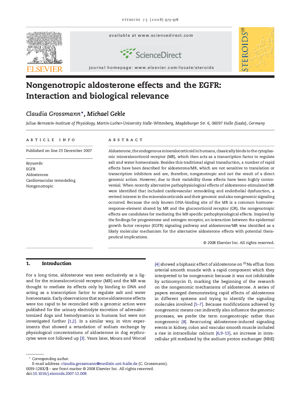 Nongenotropic aldosterone effects and the EGFR: Interaction and biological relevance