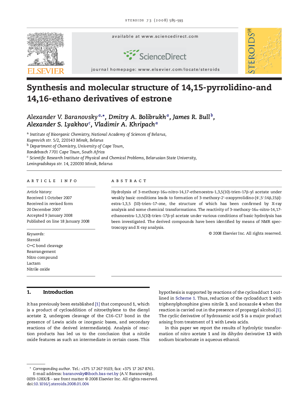 Synthesis and molecular structure of 14,15-pyrrolidino-and 14,16-ethano derivatives of estrone