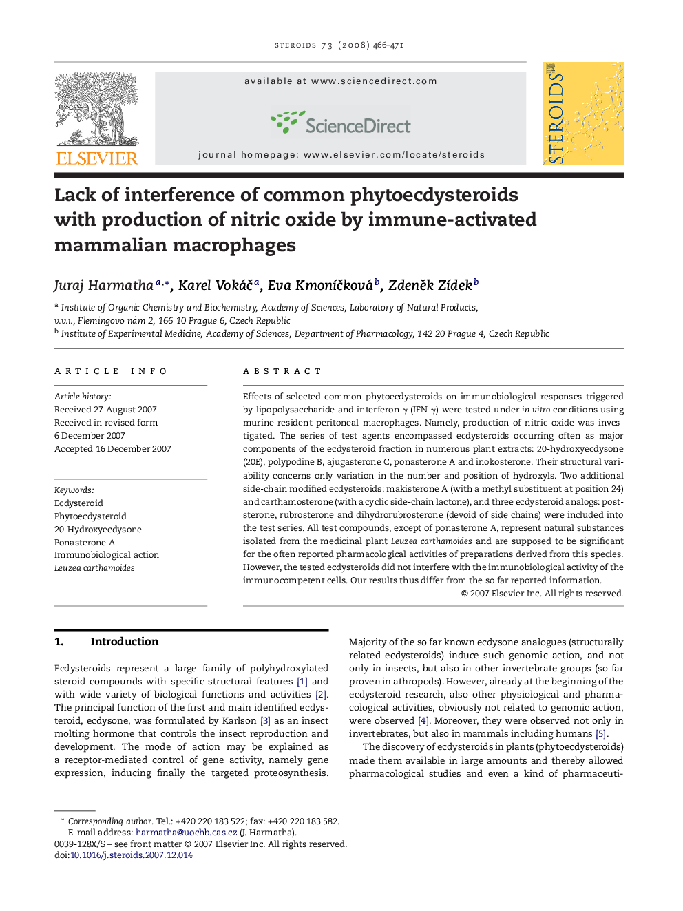 Lack of interference of common phytoecdysteroids with production of nitric oxide by immune-activated mammalian macrophages