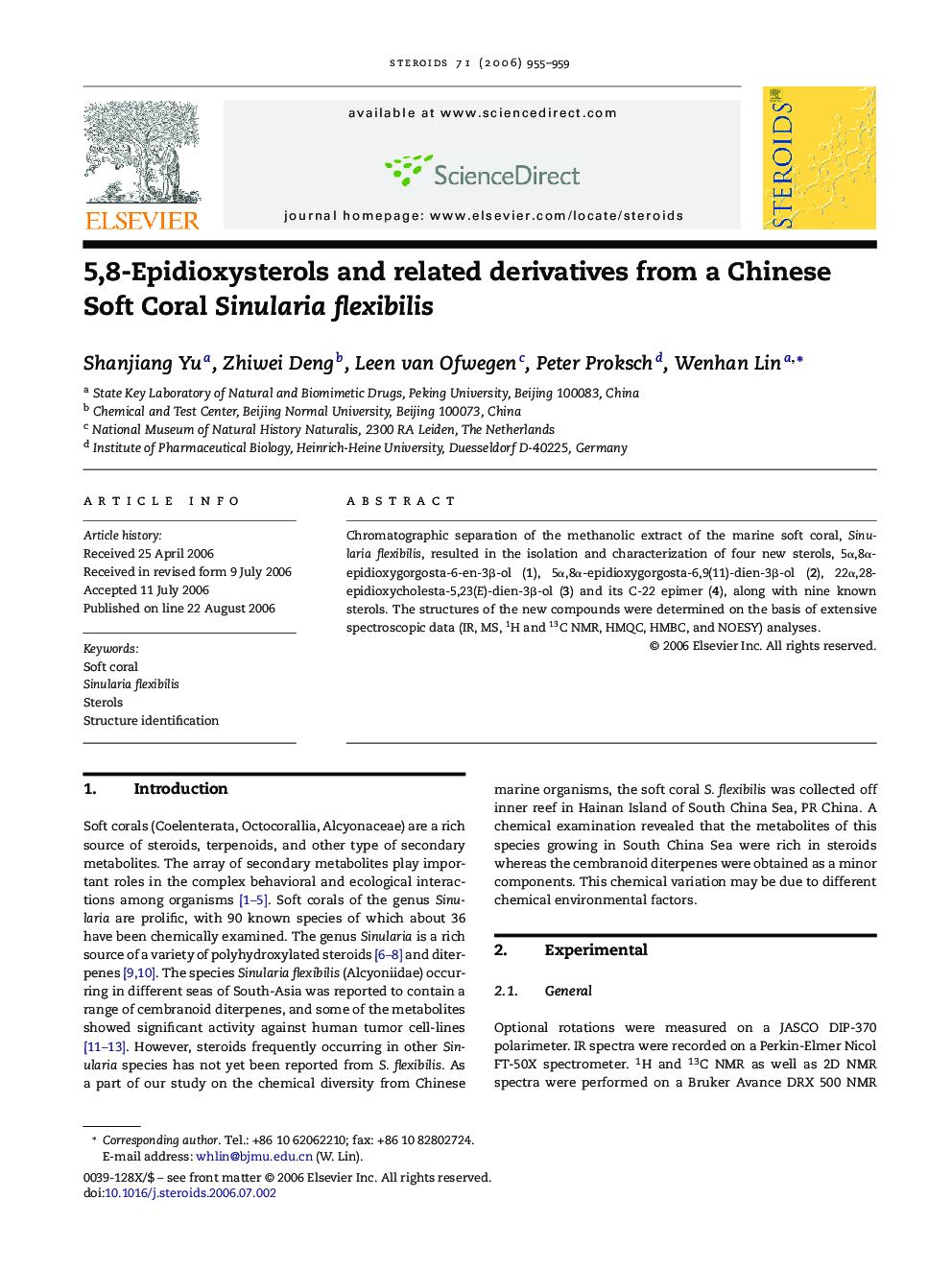 5,8-Epidioxysterols and related derivatives from a Chinese Soft Coral Sinularia flexibilis