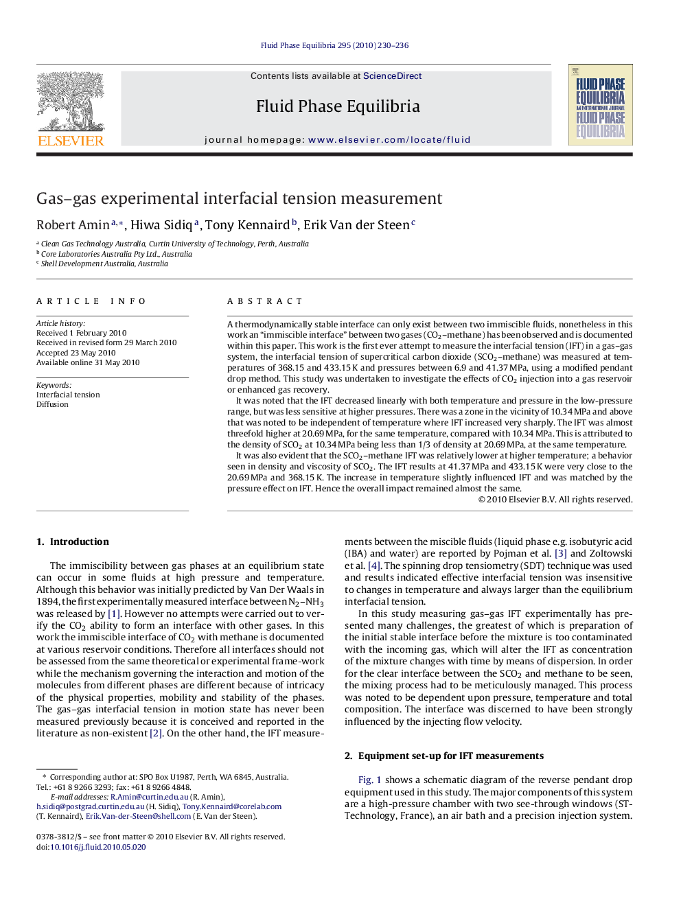 Gas–gas experimental interfacial tension measurement