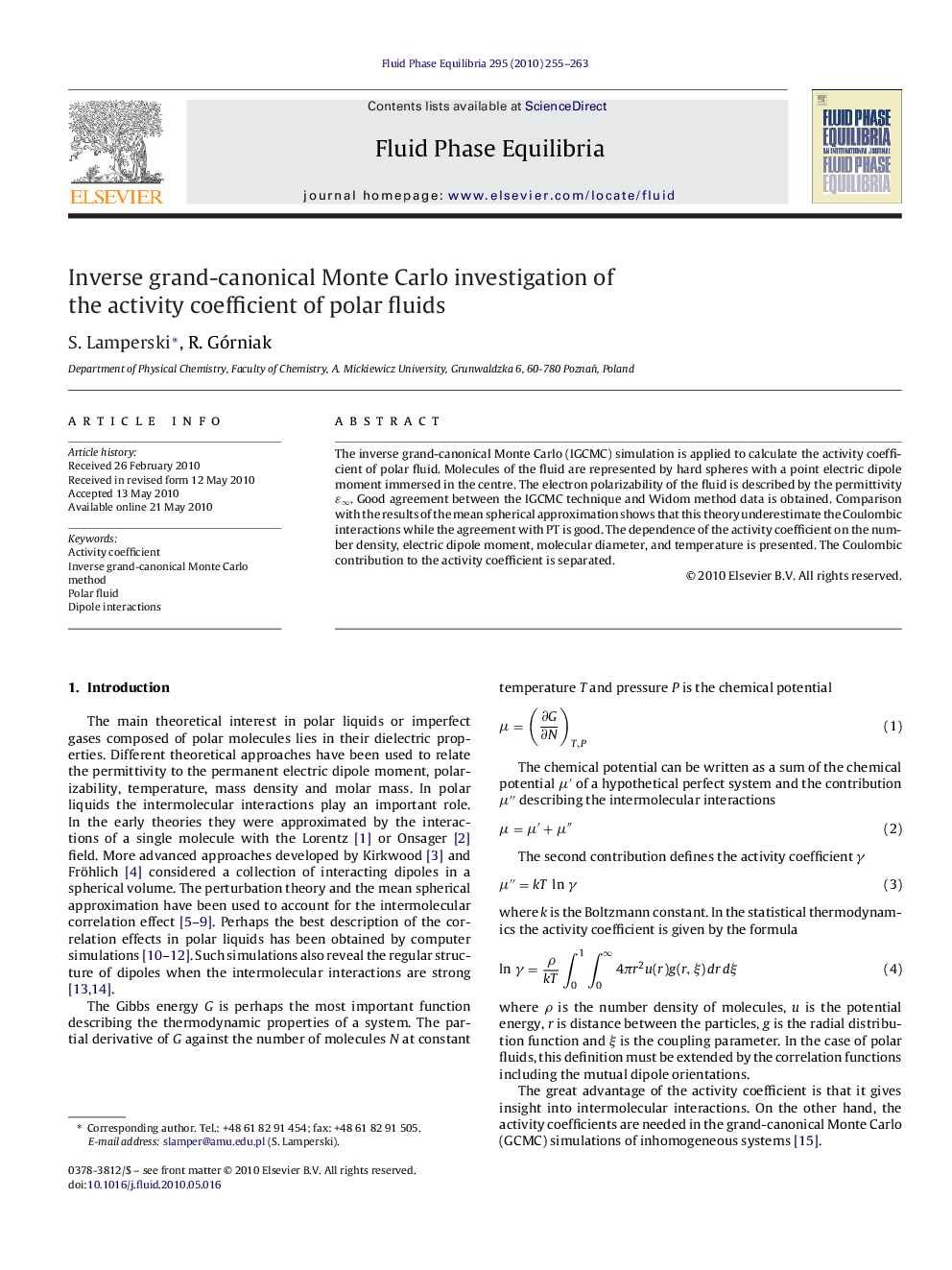 Inverse grand-canonical Monte Carlo investigation of the activity coefficient of polar fluids