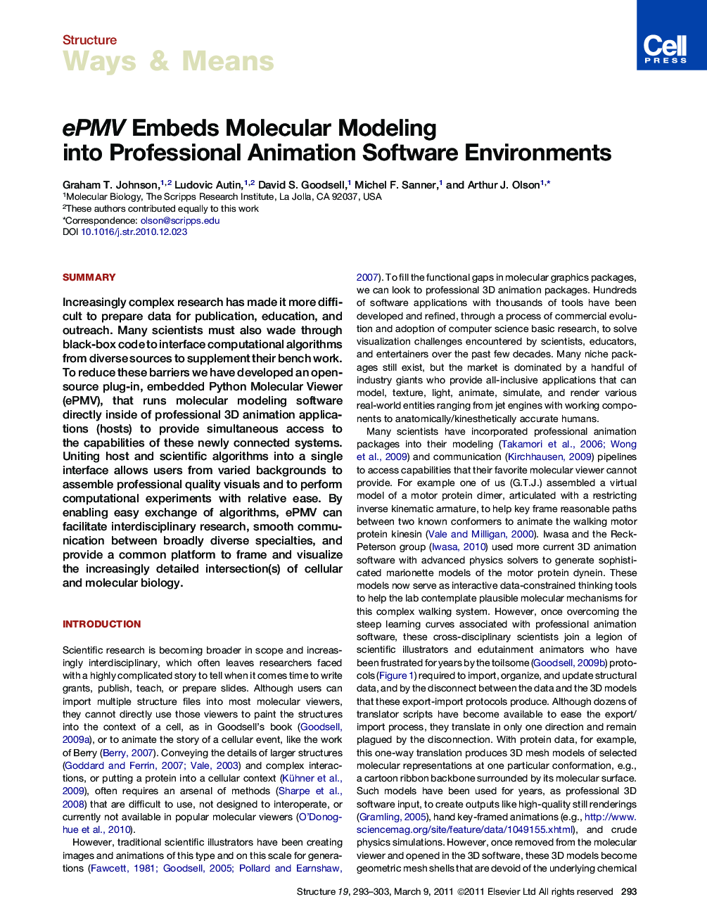 ePMV Embeds Molecular Modeling into Professional Animation Software Environments