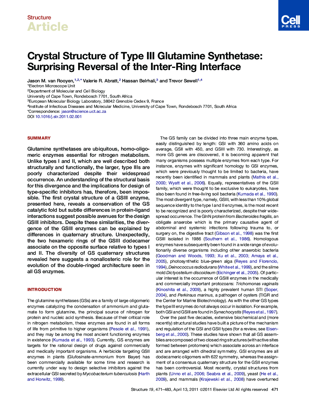 Crystal Structure of Type III Glutamine Synthetase: Surprising Reversal of the Inter-Ring Interface