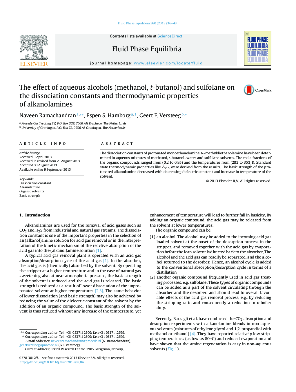 The effect of aqueous alcohols (methanol, t-butanol) and sulfolane on the dissociation constants and thermodynamic properties of alkanolamines