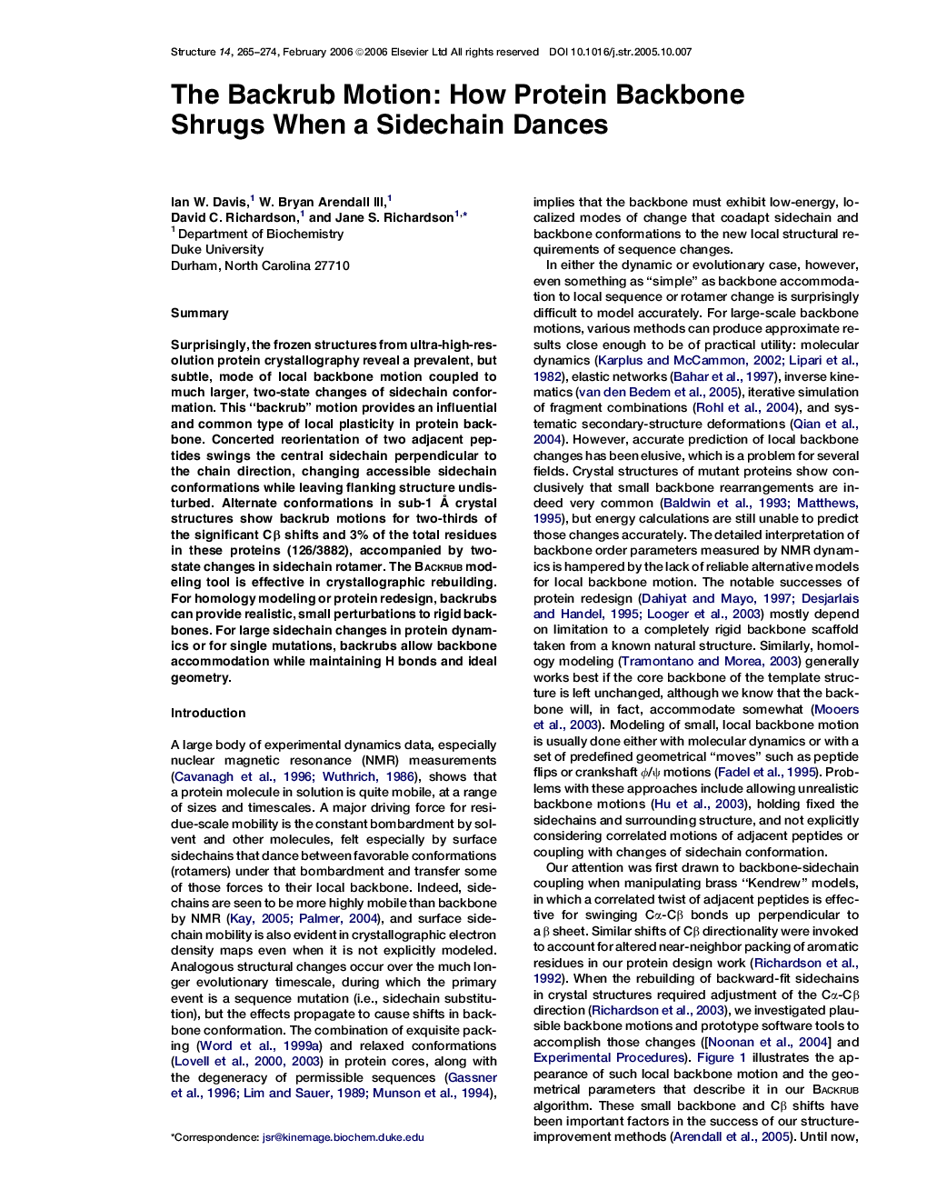 The Backrub Motion: How Protein Backbone Shrugs When a Sidechain Dances