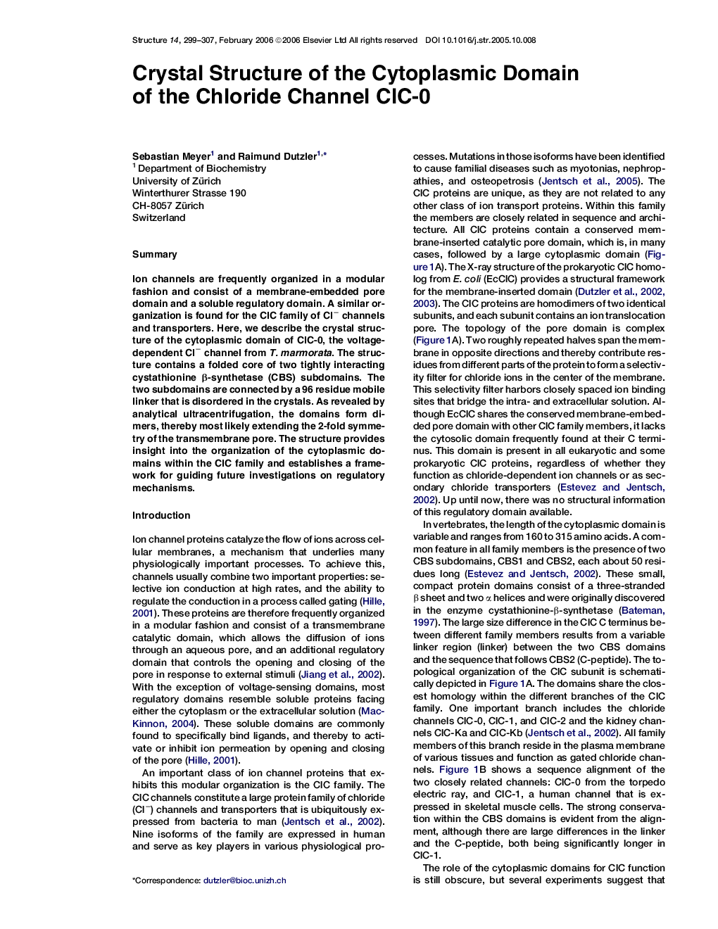 Crystal Structure of the Cytoplasmic Domain of the Chloride Channel ClC-0