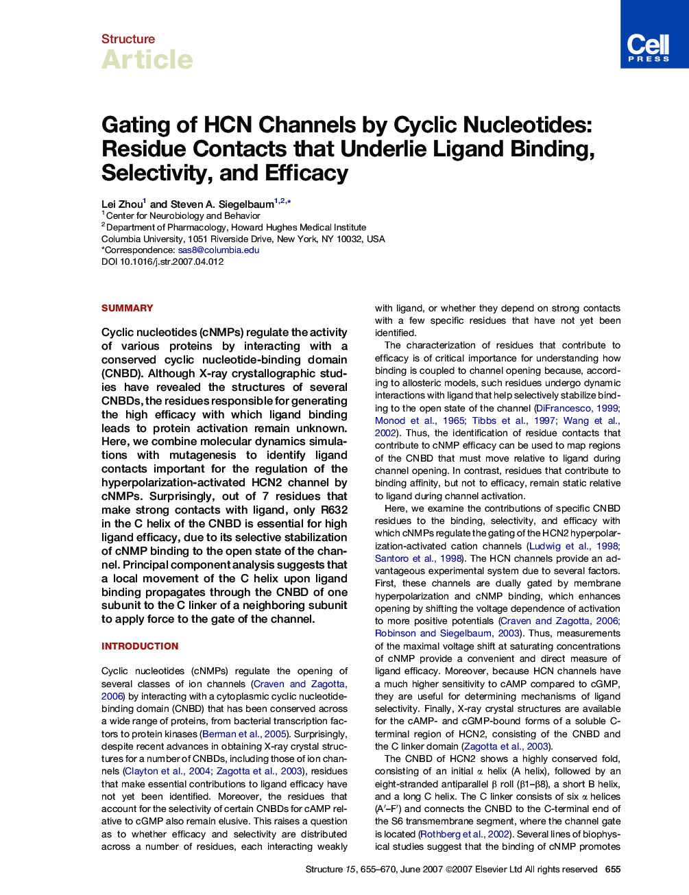 Gating of HCN Channels by Cyclic Nucleotides: Residue Contacts that Underlie Ligand Binding, Selectivity, and Efficacy